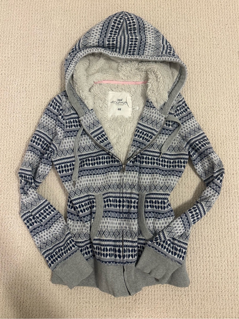 H&M Patterned Sherpa Zip-Up Hoodie